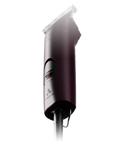 Close-up bottom view of a purple pair of Andis AGC Super 2-Speed Clippers on a white background