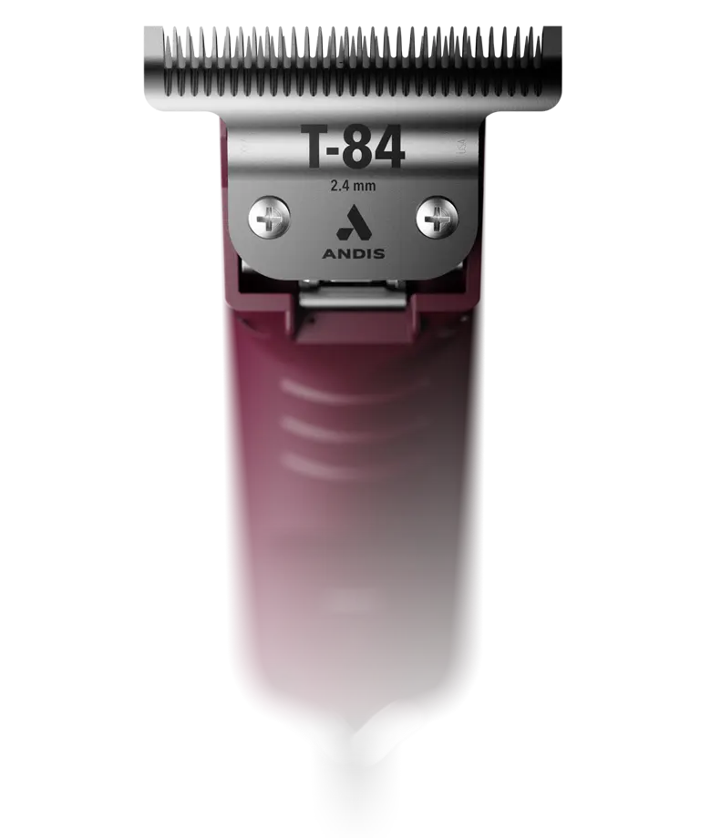 Close-up view of a purple pair of Andis AGC Super 2-Speed Clippers on a white background