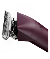Close-up side view of a purple pair of Andis AGC Super 2-Speed Clippers on a white background