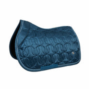 Angled side view of the blueberry Back on Track Deep Nights All-Purpose Saddle Pad on a white background