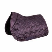Angled side view of the plum Back on Track Deep Nights All-Purpose Saddle Pad on a white background