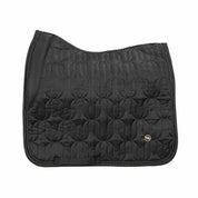 Side view of the black Back on Track Deep Nights Dressage Saddle Pad on a white background