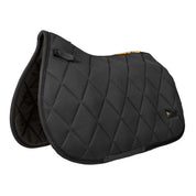 Angled front view of the black Back on Track Airflow All-Purpose Saddle Pad on a white background