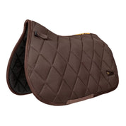 Angled front view of the brown Back on Track Airflow All-Purpose Saddle Pad on a white background