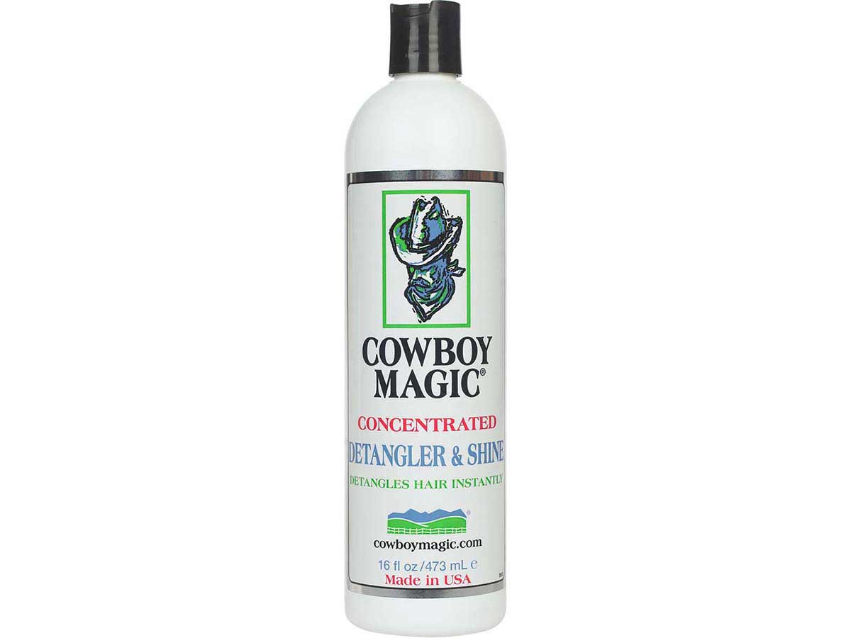 Front view of a 16 oz bottle of Cowboy Magic Detangler & Shine on a white background