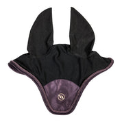 Front view of the plum Back on Track Deep Nights Horse Bonnet on a white background