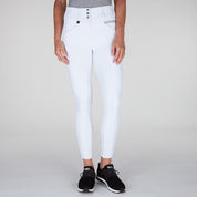 Front view of a model wearing the white Romfh Isabella Silicone Full Seat Breech on a plain background