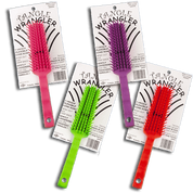 View of 4 Tangle Wrangler Brushes in assorted colors on a white background