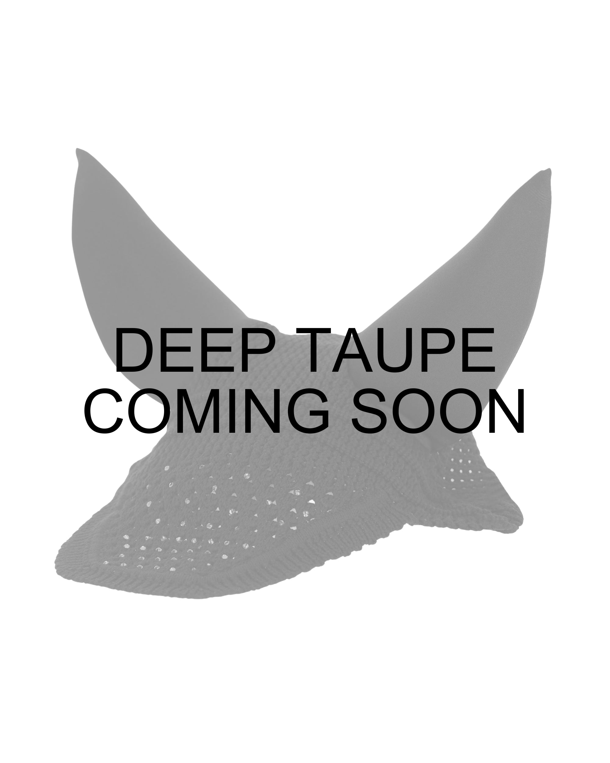 Coming Soon Infographic of the Deep Taupe Schockemohle Silent Elegant Spark Fly Veil on a white background
