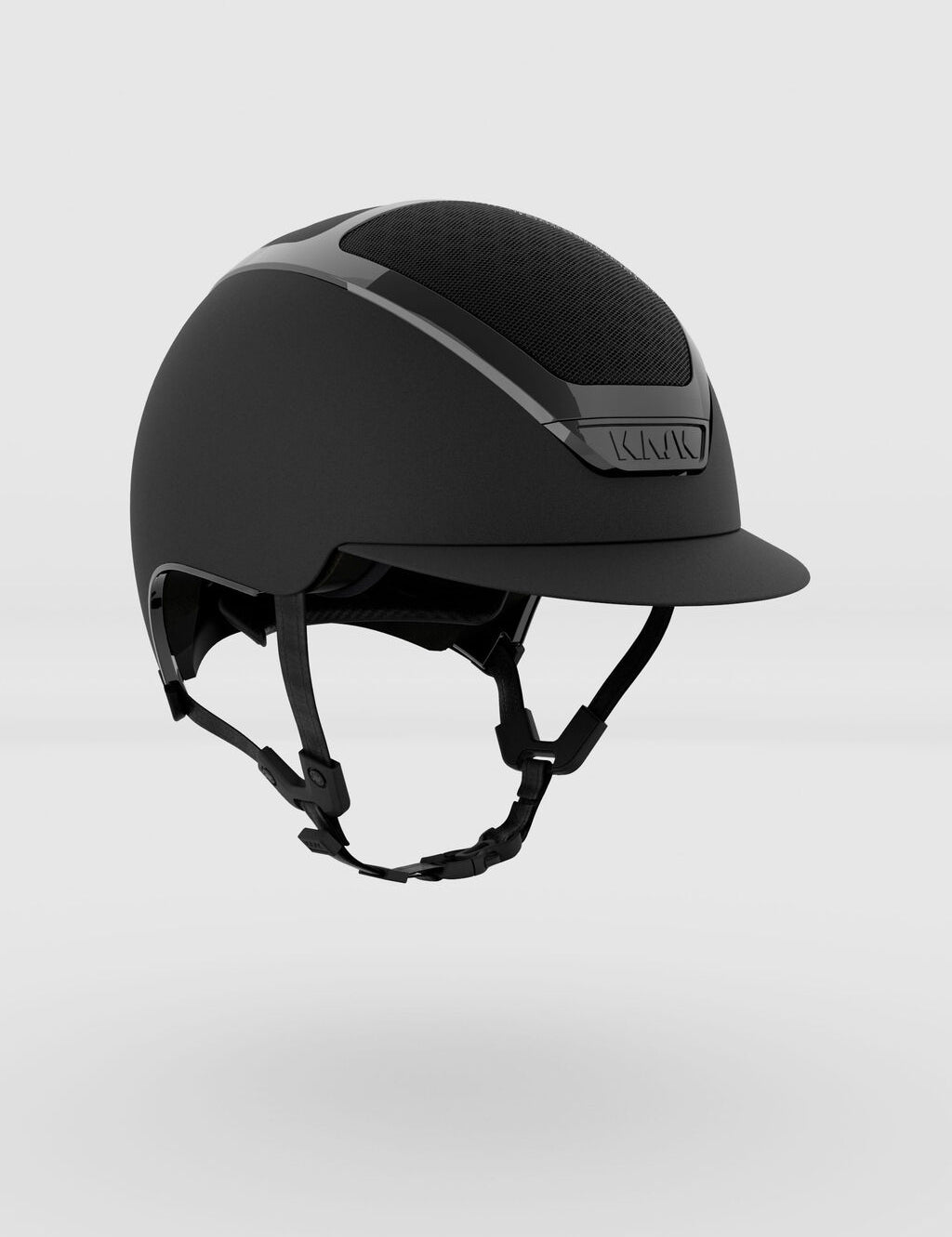 Angled front view of the black Kask Dogma Chrome Helmet on a plain background