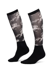 View of a pair of Black Horse Whimsy Kerrits Dual Zone Boot Socks on a white background