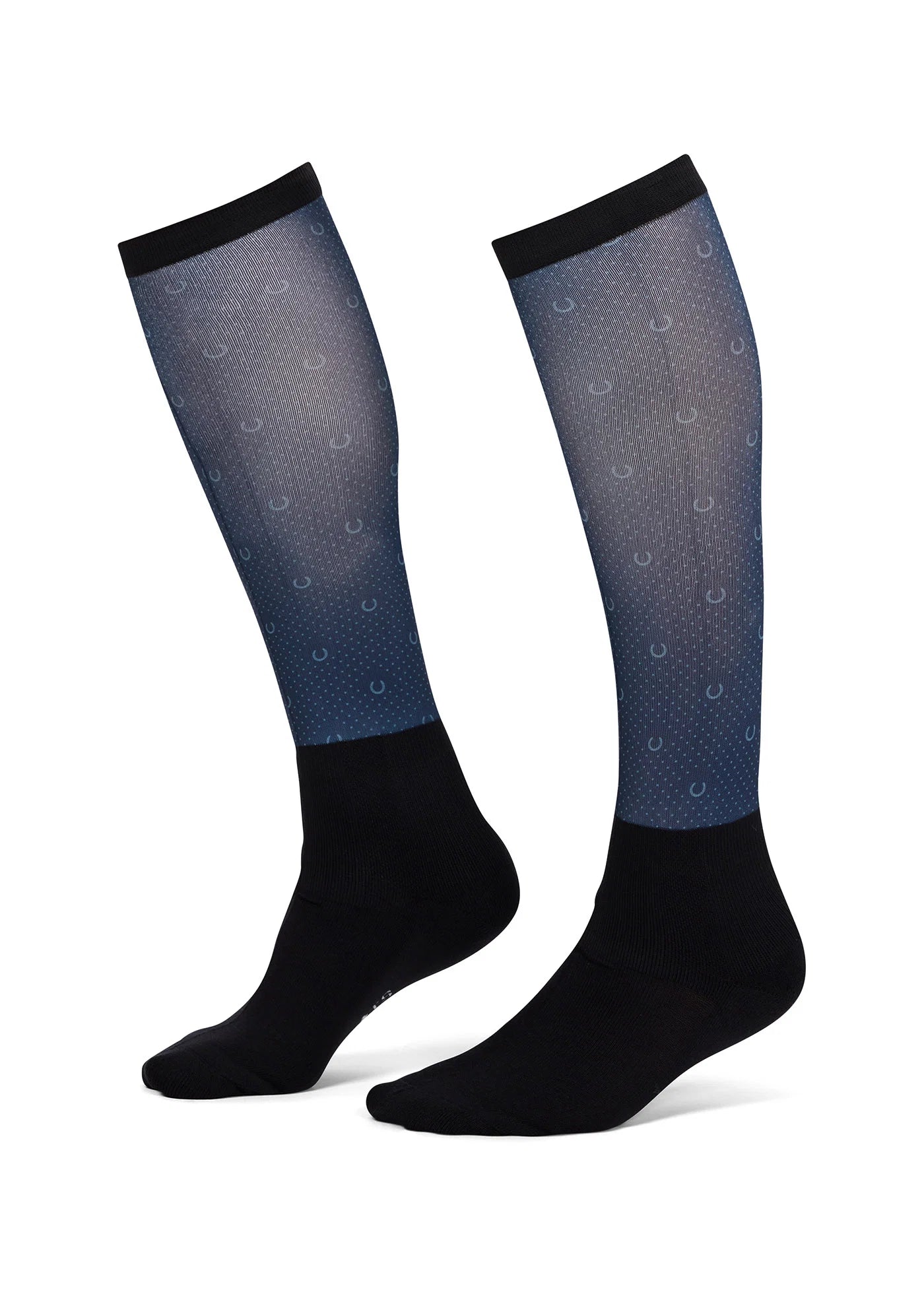 View of a pair of Nightfall Lucky Dots Kerrits Dual Zone Boot Socks on a white background