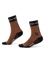 Brown paddock socks with black toe and heel shown on a white background