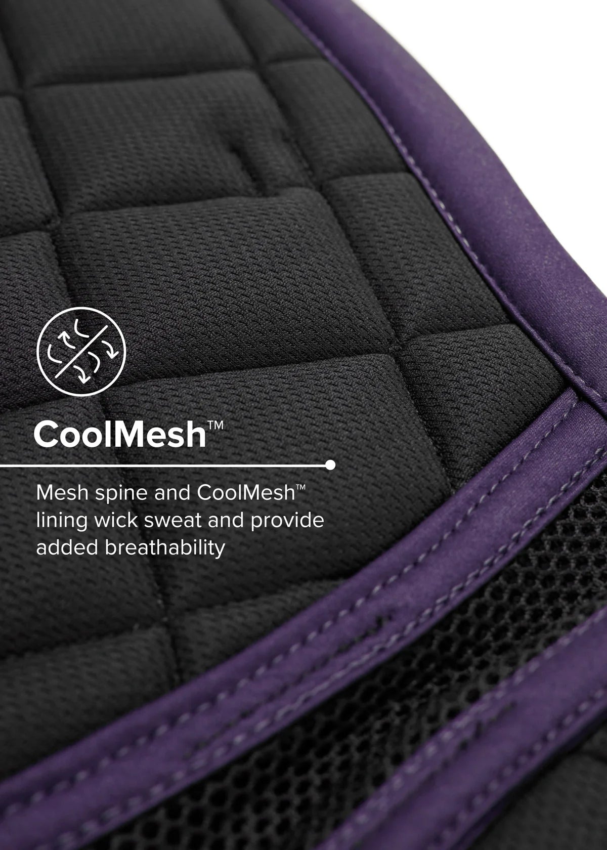 Close up view of the mesh on the purple Kerrits Close Contact Saddle Pad