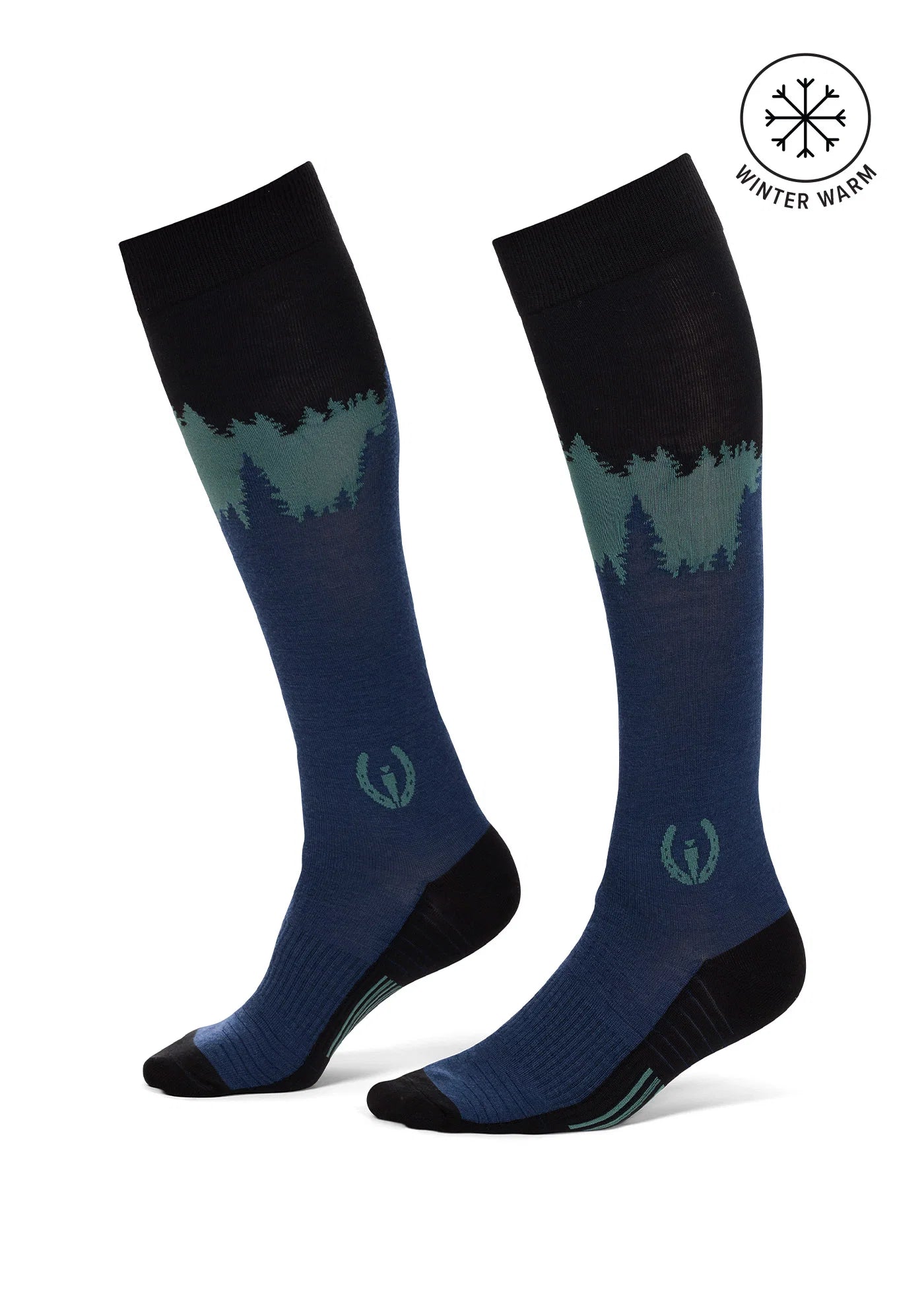 Side views of a pair of Nightfall Kerrits Timber Trail Wool Knee-Hi Socks on a white background