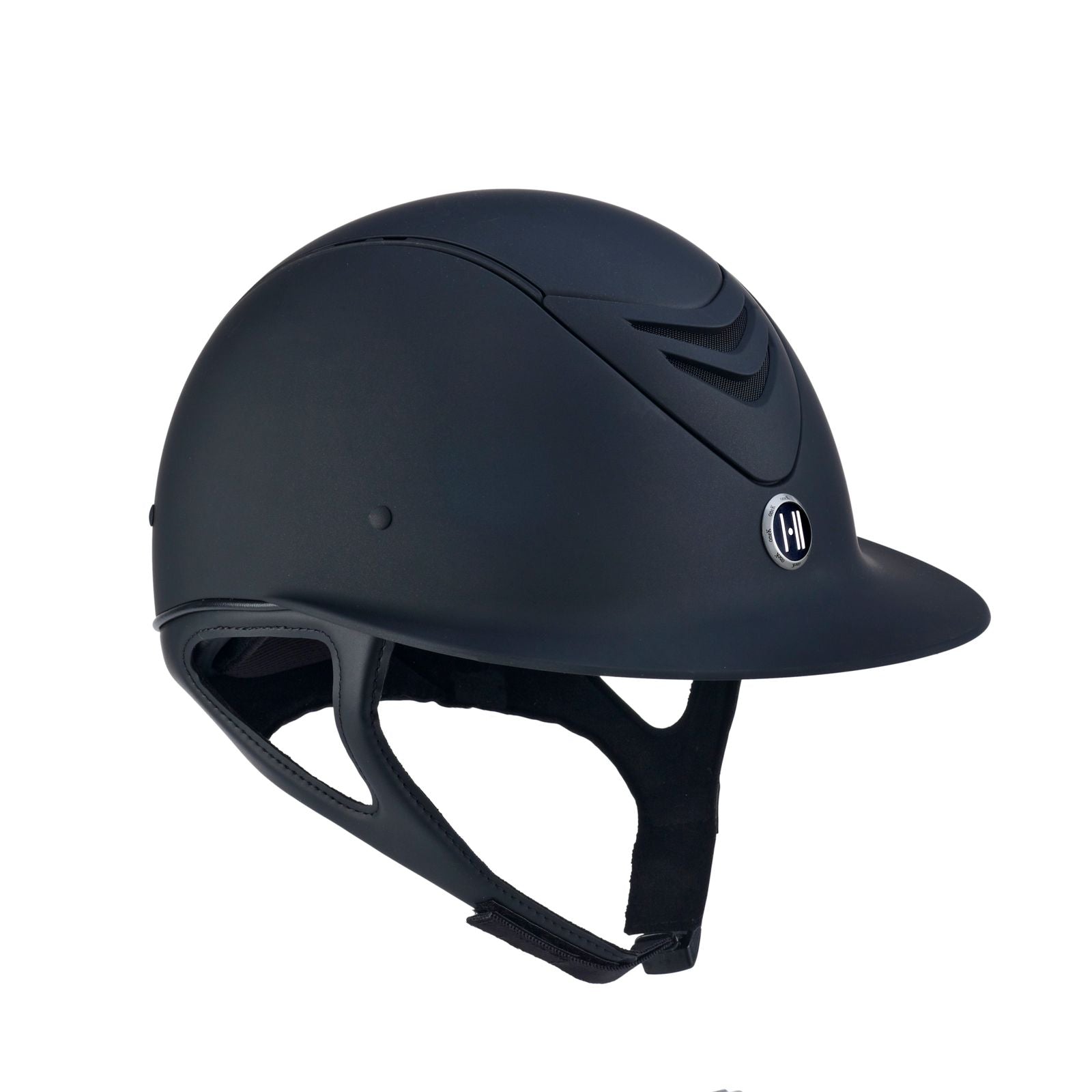 Angled front view of the matte black One K MIPS CCS Avance Wide Brim Helmet on a white background