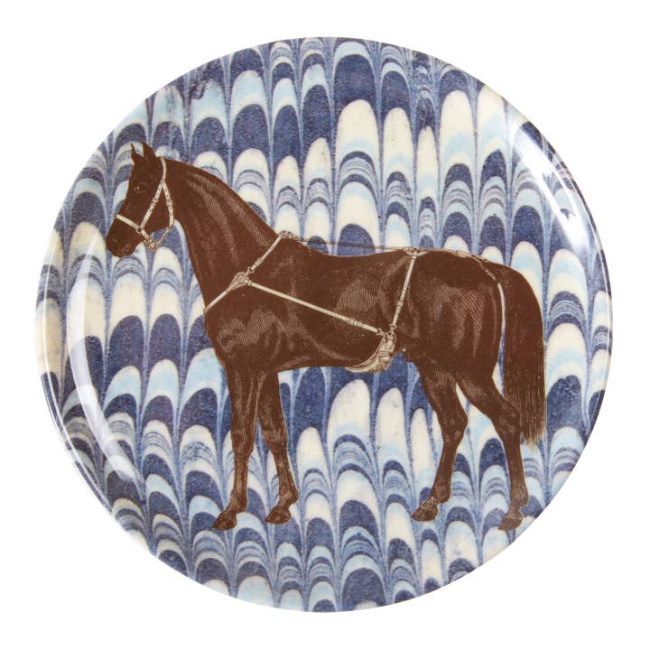View of the blue ThomasPaul Equus Marble Coaster on a white background