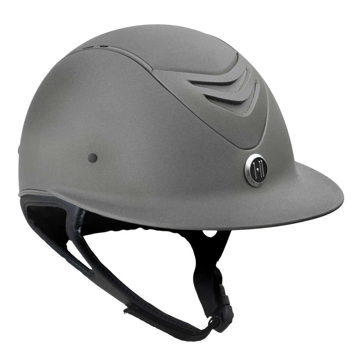 Angled front view of the matte gray One K MIPS CCS Avance Wide Brim Helmet on a white background