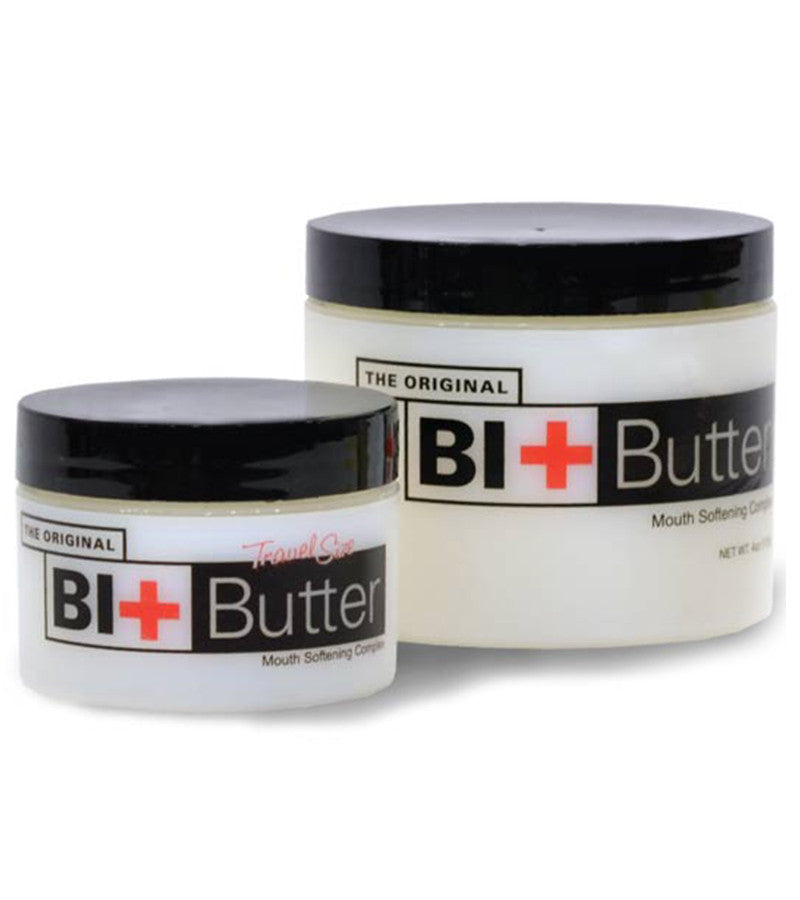 Front view of 1 oz and 4 oz jars of The Original Bit Butter on a white background