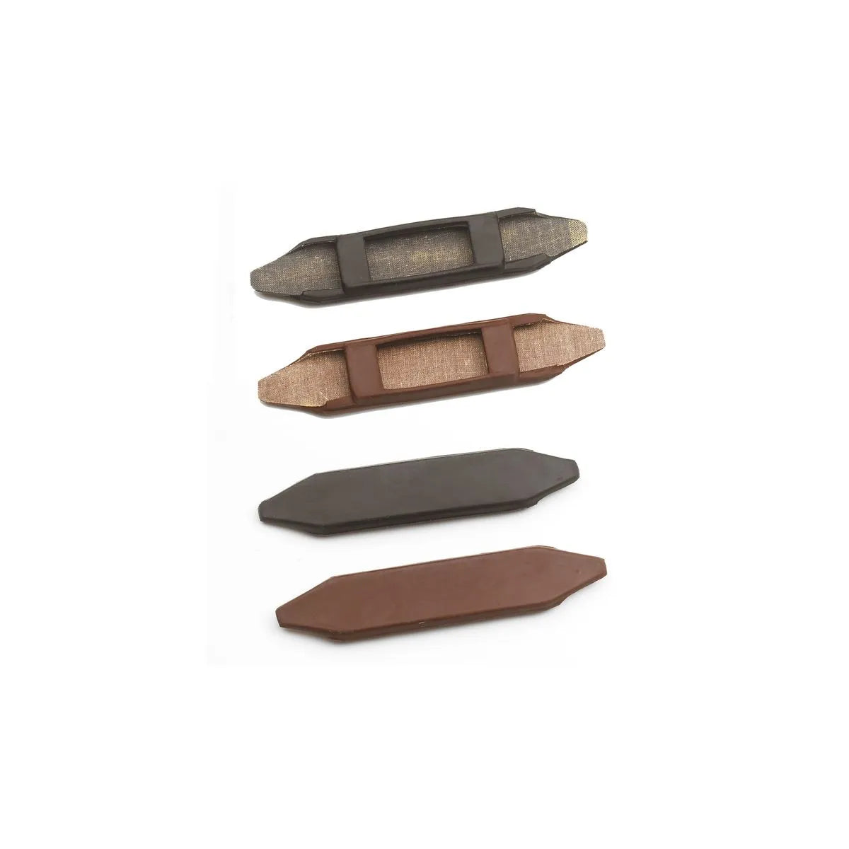 Front and back views of both the brown and black Equi-Essentials Eco-Pure Rubber Curb Chain Guard on white background