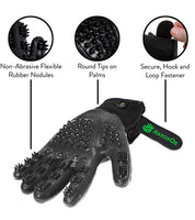 Infographic for the black HandsOn Grooming Gloves on a white background