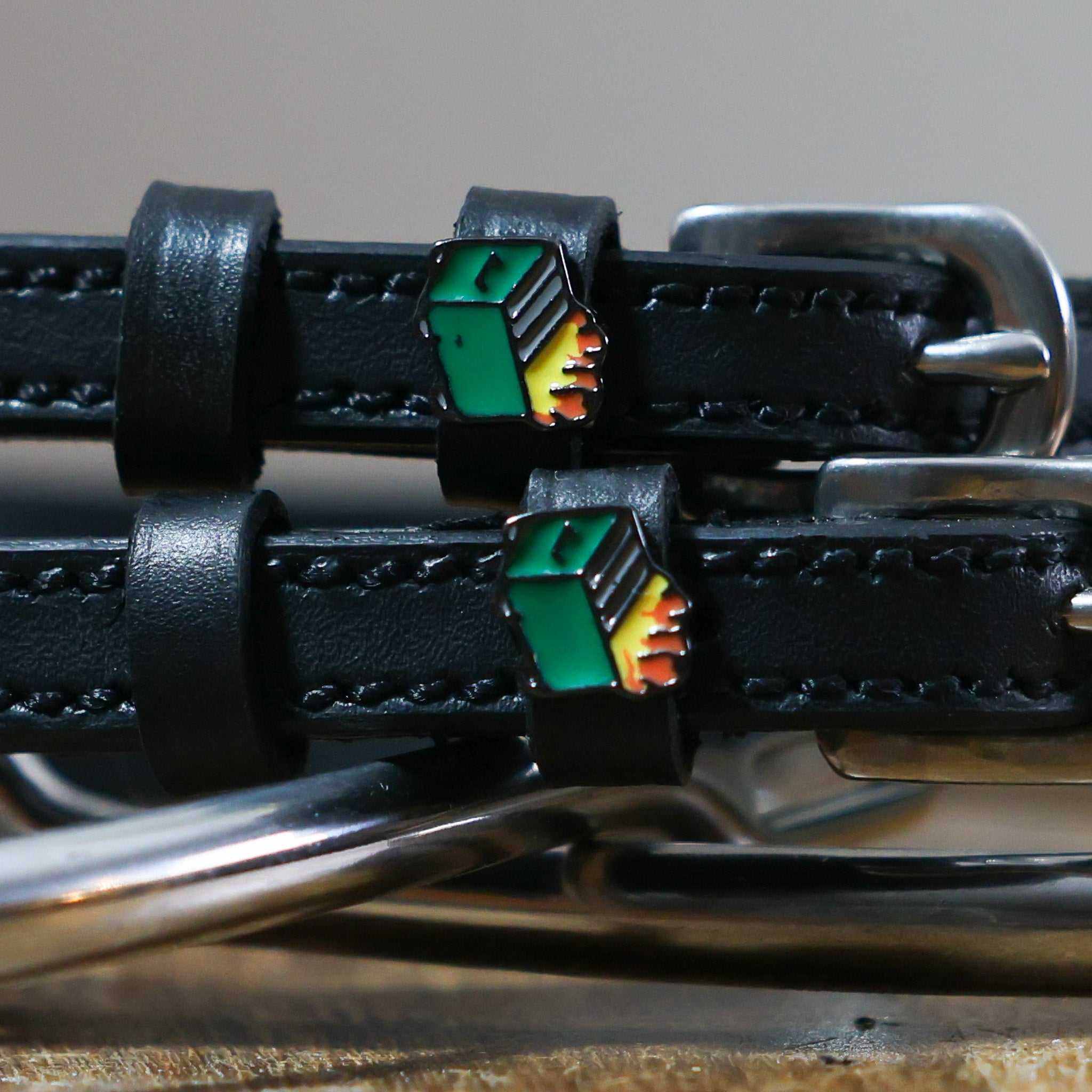 Close-up view of Dumpster Fire Mane Jane Spur Straps