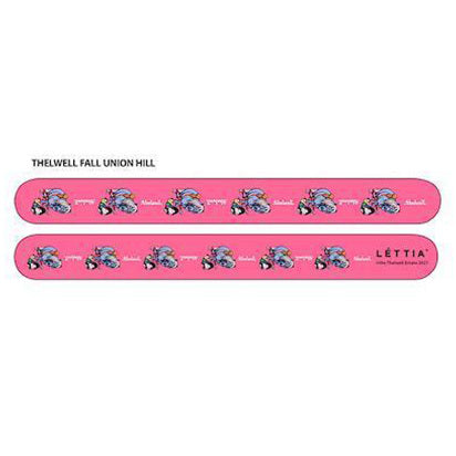 Side-by-side front and back views of the pink Fall Lettia Thelwell Nail File on a white background