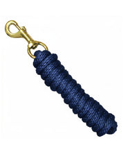 Full view of the navy Intrepid Braided Poly Lead Rope with Solid Brass Snap 8' on a white background