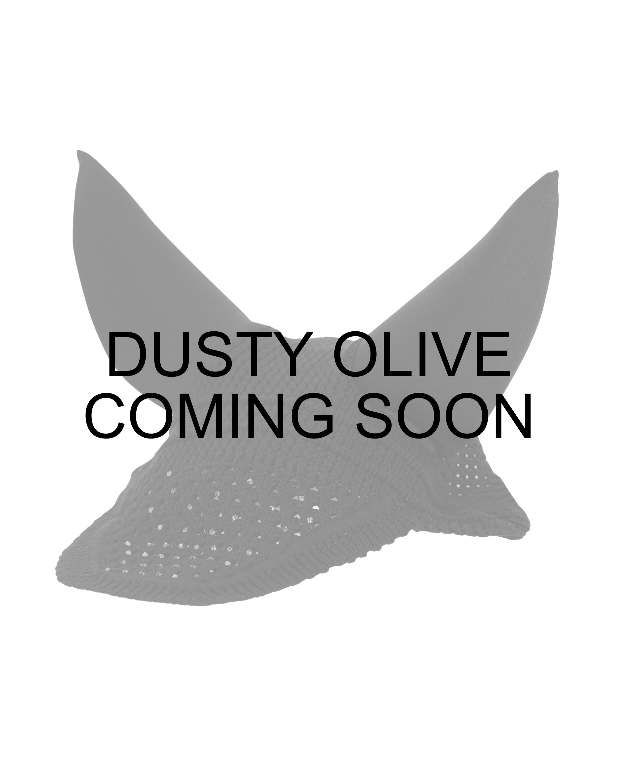 Coming Soon Infographic of the Dusty Olive Schockemohle Silent Elegant Spark Fly Veil on a white background