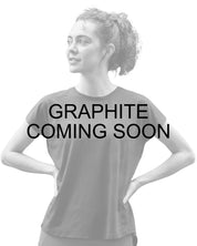 Coming Soon infographic showing a grayed out model wearing the graphite Aubrion React Tech T-Shirt on a white background