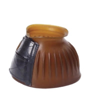 View of a gum Equi-Essentials EQComposite Velcro Ribbed Bell Boot on a white background