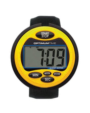 Front view of the yellow Nunn Finer Optimum Cross Country Time Watch on a plain background