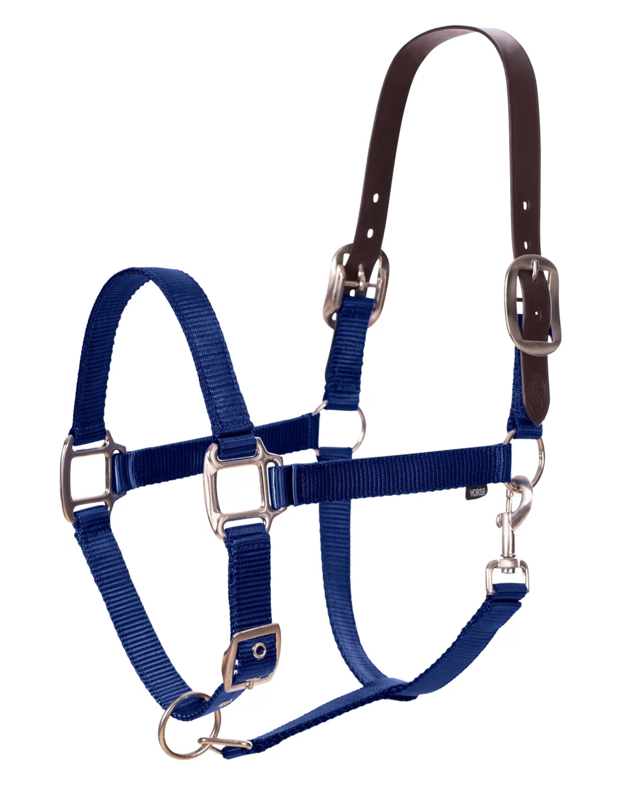 Side view of the navy Equinavia Loki Breakaway Halter on a white background