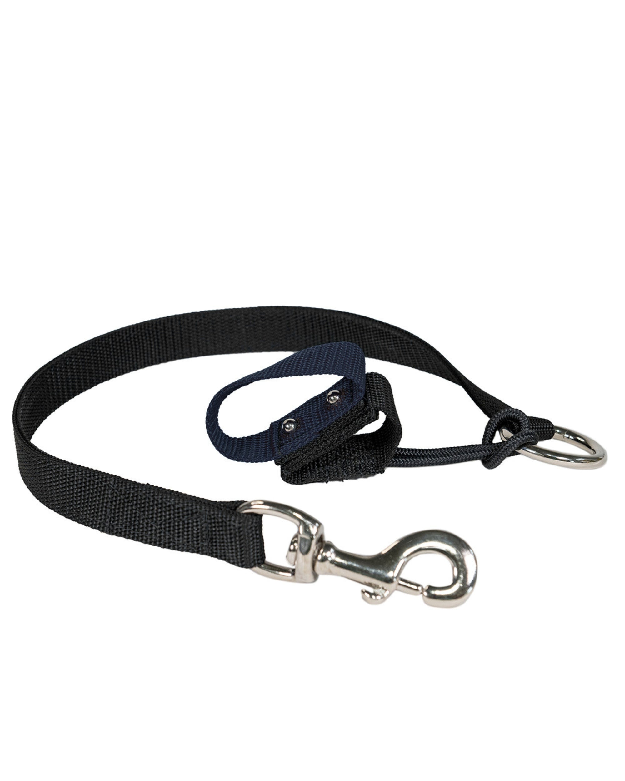 Full view of the navy Nunn Finer Rapid Release Trailer Tie on a white background