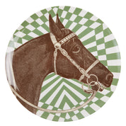 Top view of the green ThomasPaul Equestrian Melamine Side Plate on a white background