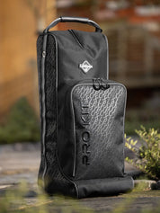 LeMieux Elite Pro Boot and Hat Bag in black standing outdoors