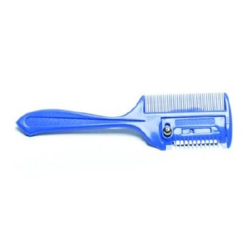 Side view of the blue Equi-Essentials Mane Trimmer & Thinner on a white background