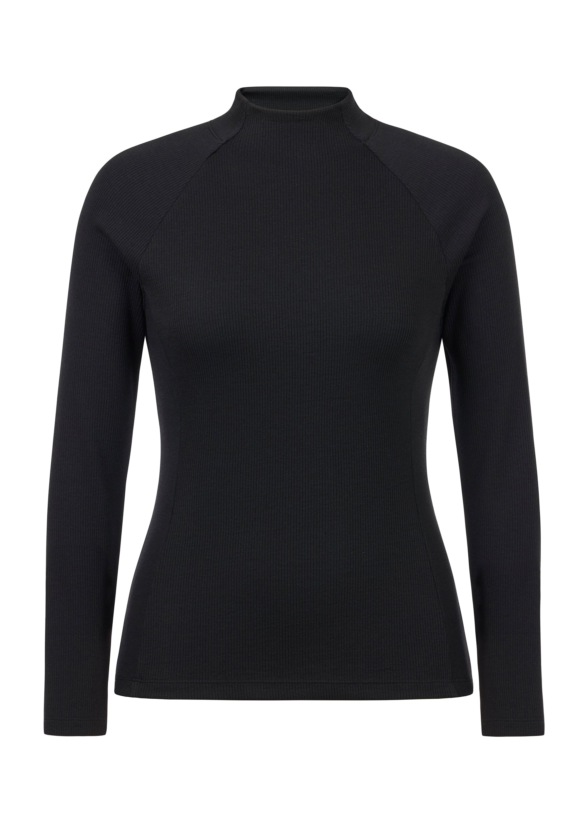 Front view of the Black Kerrits Align Textured Mock Neck on a white background