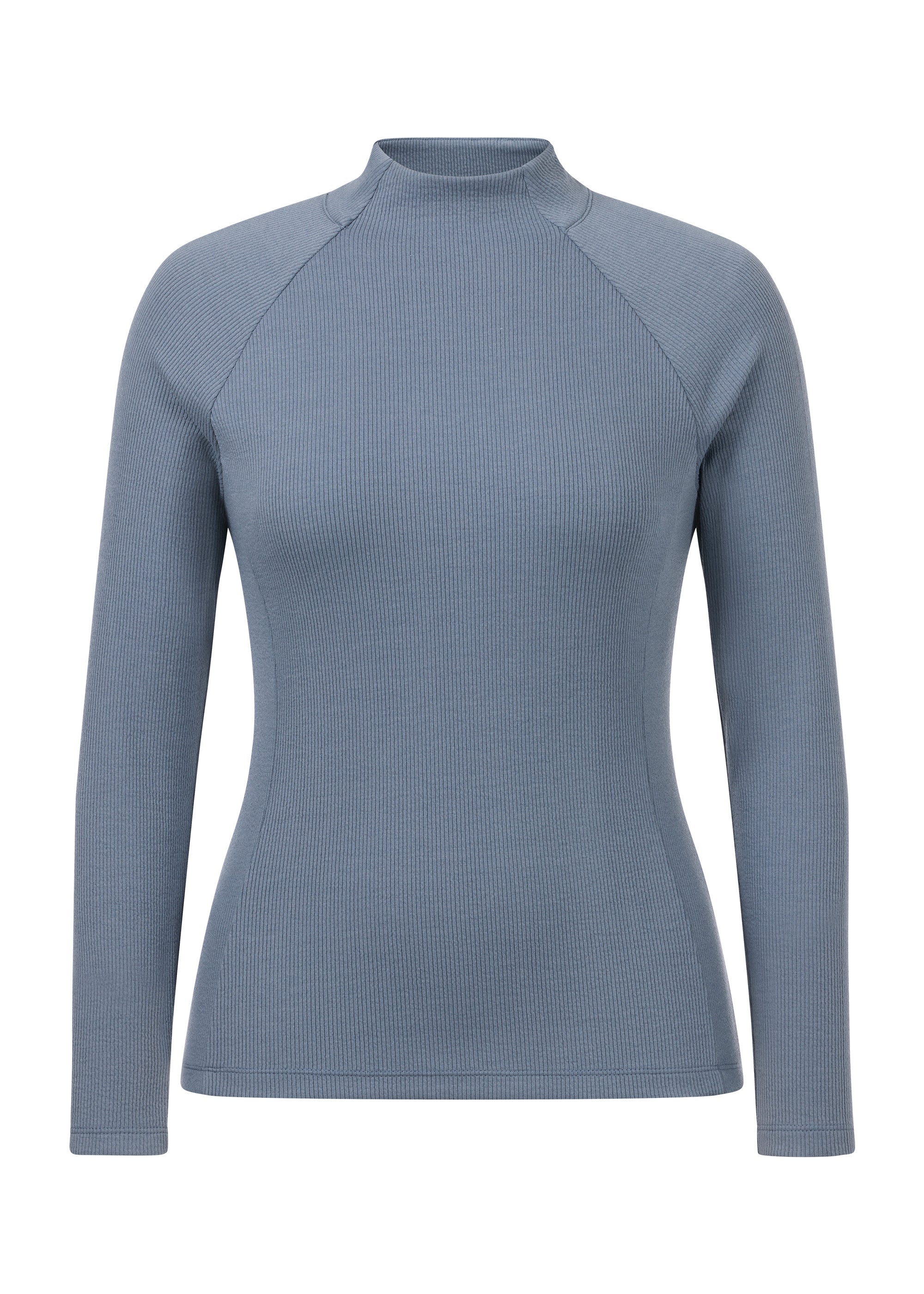 Front view of the Dusty Blue Kerrits Align Textured Mock Neck on a white background