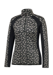 Front view of the Black Wrought Iron Horse Kerrits Traverse Quarter Zip Fleece Tech Top on a white background