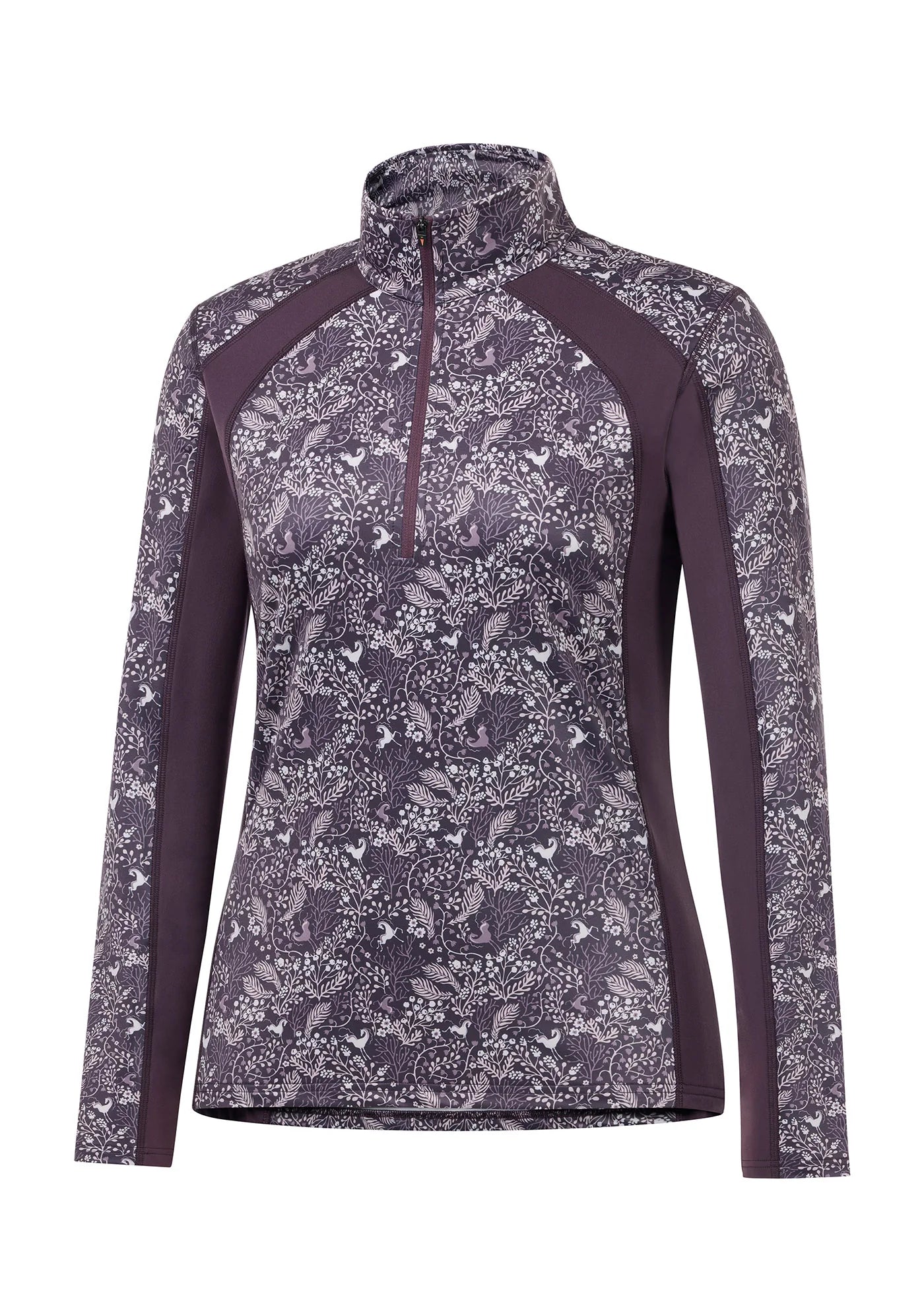 Front view of the Elderberry Fantasy Fillies Kerrits Traverse Quarter Zip Fleece Tech Top on a white background