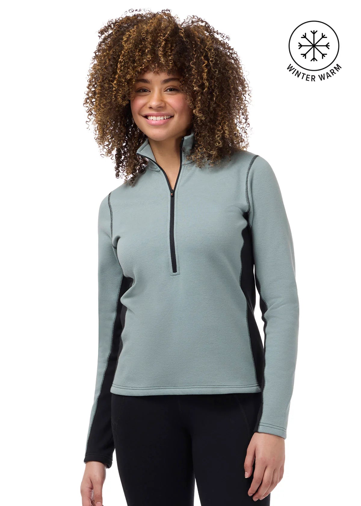 Front view of a female model wearing the Shoreline Kerrits Soft Haven Plush Fleece Half Zip Top on a plain background