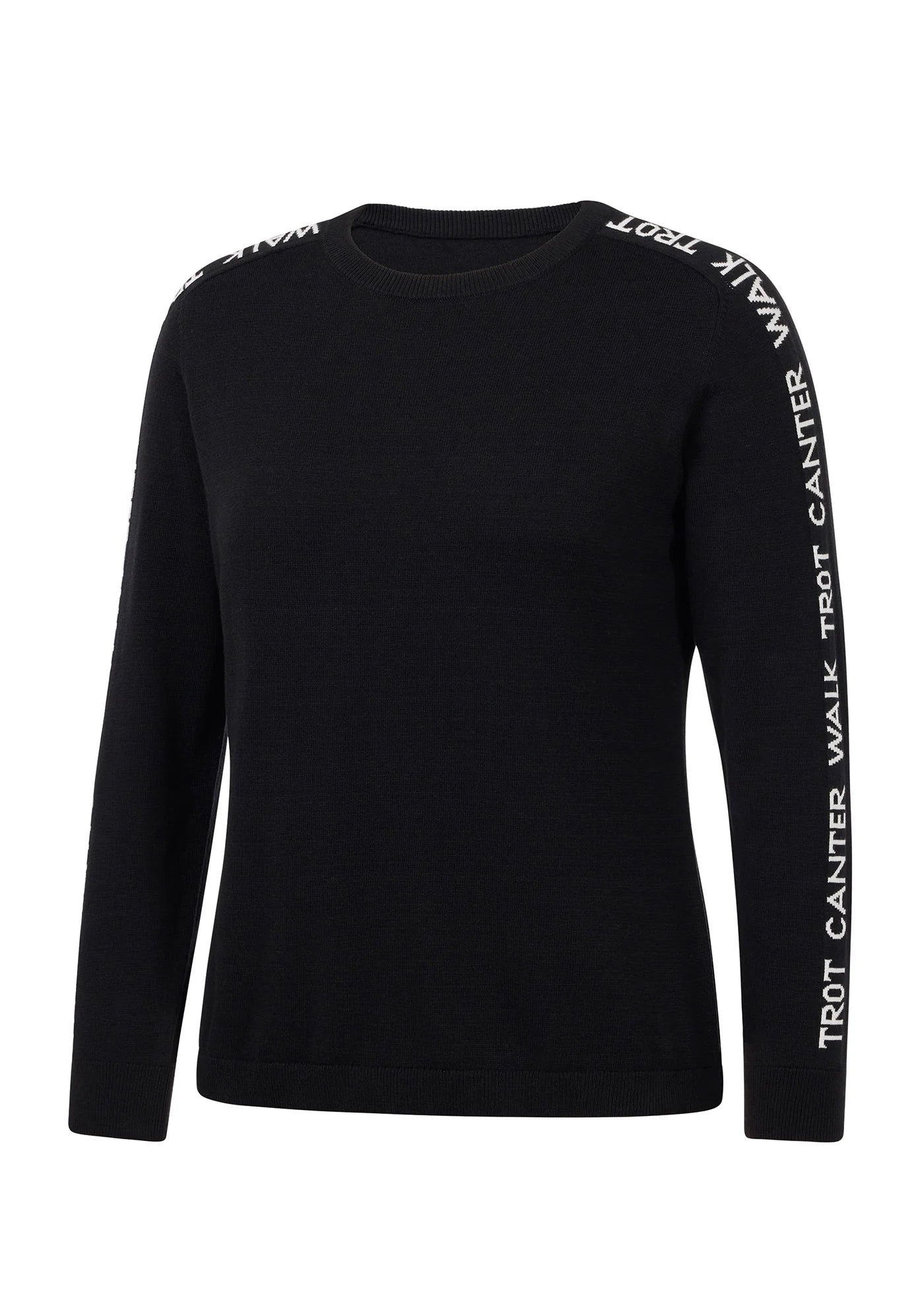 Front view of the Black/White Kerrits Equi Rhythm Crew Neck Sweater on a white background