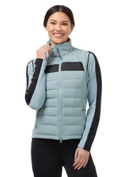 Front view of a model wearing Shoreline Kerrits All Trek Performance Quilted Vest on a white background
