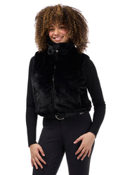 Front view of a model wearing Black Kerrits Skyline Houndstooth Reversible Vest showing the reversible side on a white background