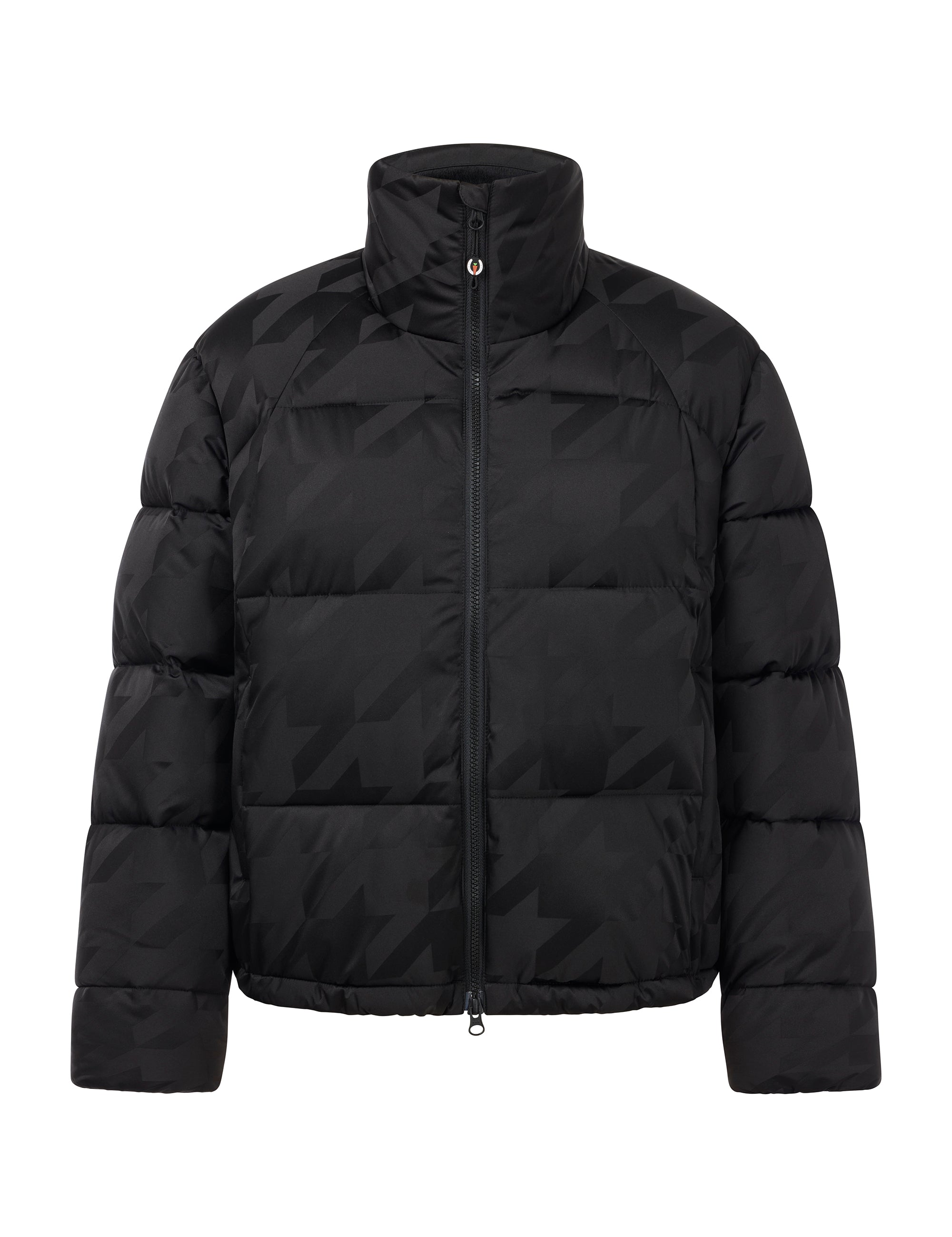 Front view of Black Kerrits Skyline Houndstooth Puffer Jacket on a white background