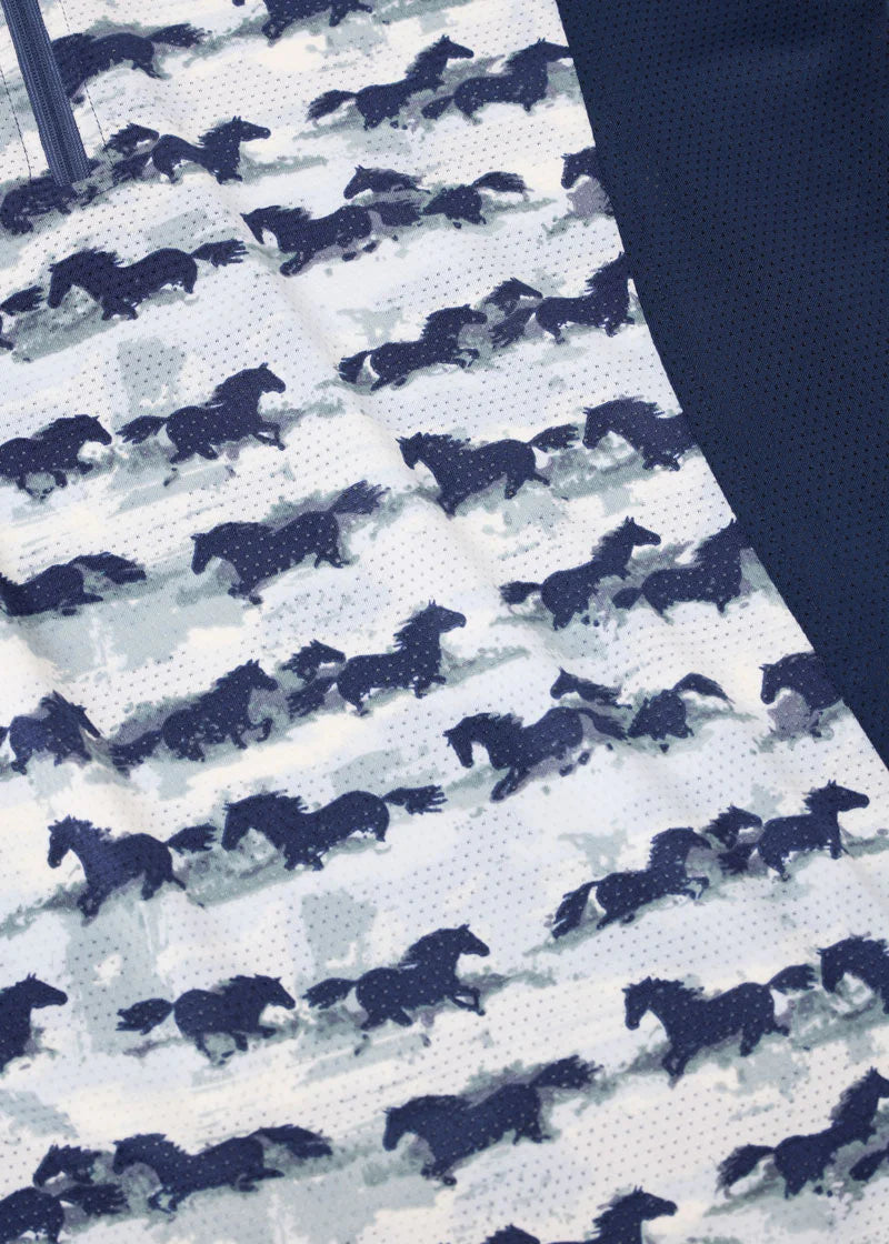 Close-up of horse print fabric on shirt