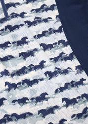 Close-up of horse print fabric on shirt