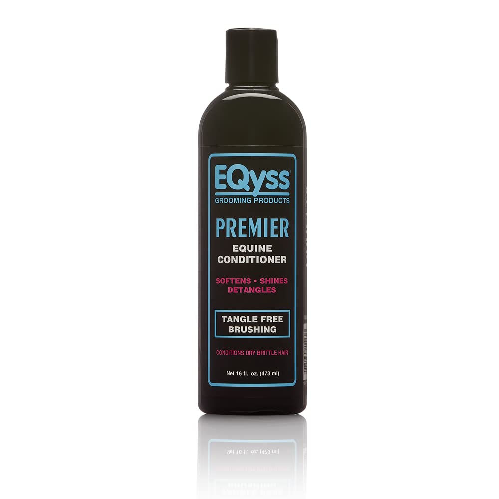 Front view of a 16 oz bottle of EQyss Premier Equine Conditioner on a white background