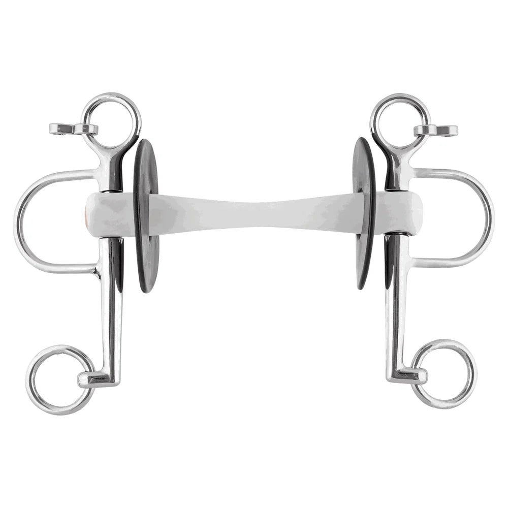 Full view of the Herm Sprenger NATHE Flexible Mullen Mouth Pelham Bit on a white background